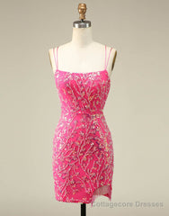 Gorgeous Sparkly Double Spaghetti Straps Tight Homecoming Dress With Fringe