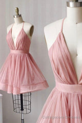 Cute V-Neck Tulle Short Prom Dresses, A-Line Mini Party Dresses