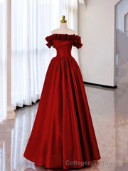 Off the Shoulder Satin Burgundy/Pink A-line Princess Dresses