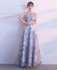 Gray Lace Long Prom Dress Gray Lace Bridesmaid Dress