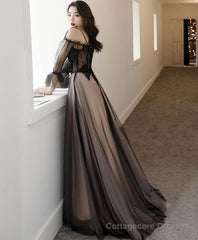 Black Tulle A Line Lace Long Prom Dress, Tulle Lace Formal Dress
