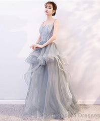 Gray Tulle Lace Long Prom Dress Gray Tulle Lace Evening Dress 2