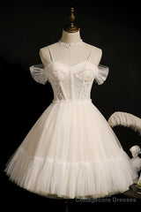 Cute Spaghetti Strap Tulle Short Homecoming Dresses