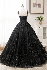 Black Tulle Long A-Line Long Prom Dresses, Black Evening Party Dresses