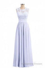 Lavender Lace Crew Neck A-Line Bridesmaid Dress