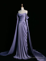 Vintage A Line Off The Shoulder Satin Prom Dresses Long Evening Gown Formal Party Dress