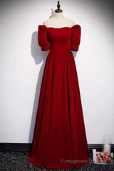 Classic Off Shoulder Long Maroon Prom Dress