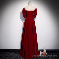 Classic Off Shoulder Long Maroon Prom Dress