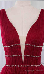 Stylish Deep Alluring V-neck Sleeveless Tulle Sexy A-line Rhinestones Prom Dress