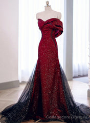Elegant Black And Red Sweetheart Mermaid Long Prom Dress, Black And Red Evening Dress