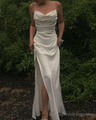 Sexy Mermaid Cowl Neck Spaghetti Straps White Silk Prom Dresses