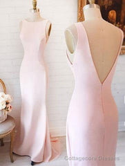 Simple Mermaid V Back Pink Long Prom Dress