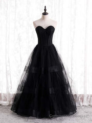 A-Line Black Tulle Sweetheart Prom Dress