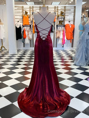 A-line Spaghetti Straps Ruffles Sweep Train Velvet Dress