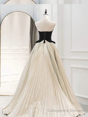 A-Line Sweetheart Neck Velvet Satin Champagne Long Prom Dress, Champagne Evening Dress