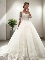 Ball Gown Bateau Court Train Tulle Wedding Dresses