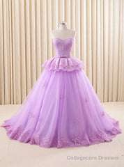 Ball Gown Purple Tulle Lace Sweetheart Wedding Dress