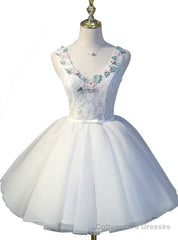 Ball Gown White Tulle Open Back homecoming Dresses