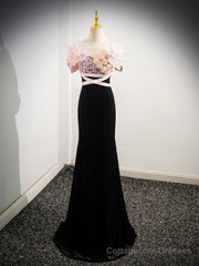 Black Mermaid Velvet Strapless Flower Prom Dress