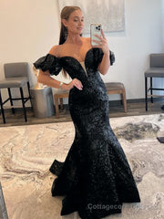 Black Strapless Sequins Long Mermaid Prom Dress