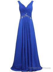 Blue Chiffon V-neck Floor Length Bridesmaid Dress