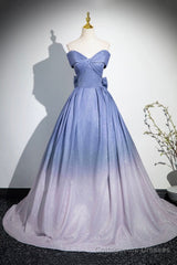 Blue Gradient-Color Glitter Sequins Prom Dresses, A-Line Off-The-Shoulder Blue Princess Formal Dresses
