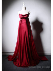 Burgundy Mermaid Satin Straps Prom Dress