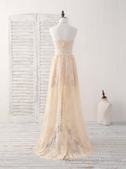 Champagne Two Pieces Lace Long Prom Dress Lace Evening Dress