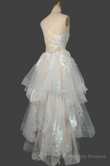 Champagne V-Neck Long Prom Dresses A-Line Tulle Formal Evening Dresses