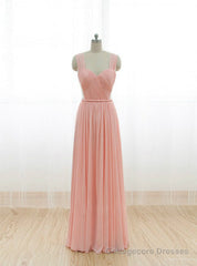 Cheap Pink Straps Chiffon Pleats Backless Bridesmaid Dress