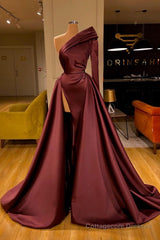 Chic Long Sleeve One Sleeve Evening Dress With Split On Sale