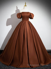 Coffee Satin Off the Shoulder Prom Dress
