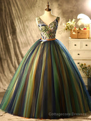 Colorful Tulle V-neck Embroidery Quinceanera Dress