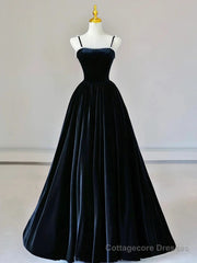 Dark Navy Blue Velvet Long Prom Dresses, Dark Navy Blue Velvet Long Formal Evening Dresses