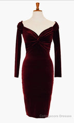Cocktail Dress, Burgundy Velvet Dress, Midi Dress, Evening Dress, Party Dress, Mid Length Dress