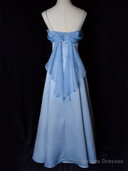 Elegant Blue Satin Spaghetti Straps Evening Gown A Line Long Party Dress Prom Dress