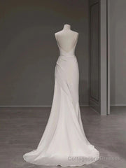 Elegant Spaghetti Straps Sheath Simple Silk Satin Wedding Dress Floor Length