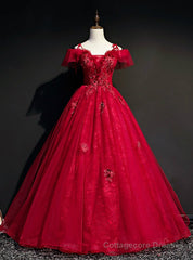 For This Year Biggest Dance Dark Burgundy Ball Gown Tulle Spagehtti Straps Appliques Quinceanera Dress