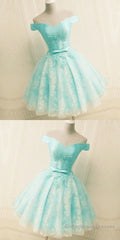 Green Off The Shoulder Appliques Short Homecoming Dress