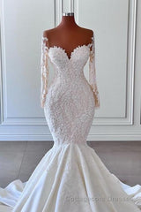 Gorgeous Long Sleeves White Mermaid Bridal Dress Sweetheart Graden Wedding Dresses