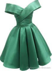 Green Satin Sweetheart Off Shoulder Satin Party Dress, Green Homecoming Dress Prom Dress