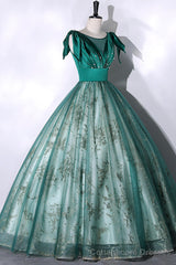 Green Satin Tulle Long Prom Dress, Elegant A-Line Formal Dress