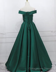 Green Simple Satin Off Shoulder Long Prom Dress Party Dress, Green Evening Dresses