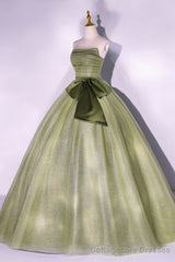 Green Tulle Long A-Line Prom Dress, Green Strapless Evening Gown