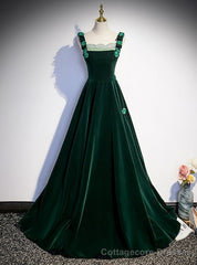 Green Velvet Straps Beading Prom Dress