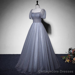 Grey Beaded Tulle Long Formal Dress Party Dress, Grey Evening Gown Formal Dress