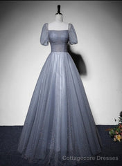 Grey Beaded Tulle Long Formal Dress Party Dress, Grey Evening Gown Formal Dress