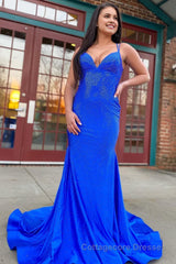 Hot Pink Sequined Spaghetti Straps Prom Dress
