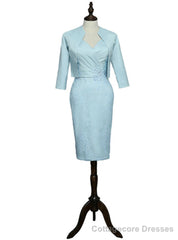 Knee Length With Jacket Blue Sheath Mother Of The Bride Dresses