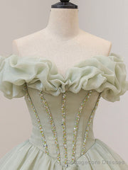 Light Green Ball Gown Beaded Sweet 16 Dress Green Prom Dress Formal Dress prom dresses shops